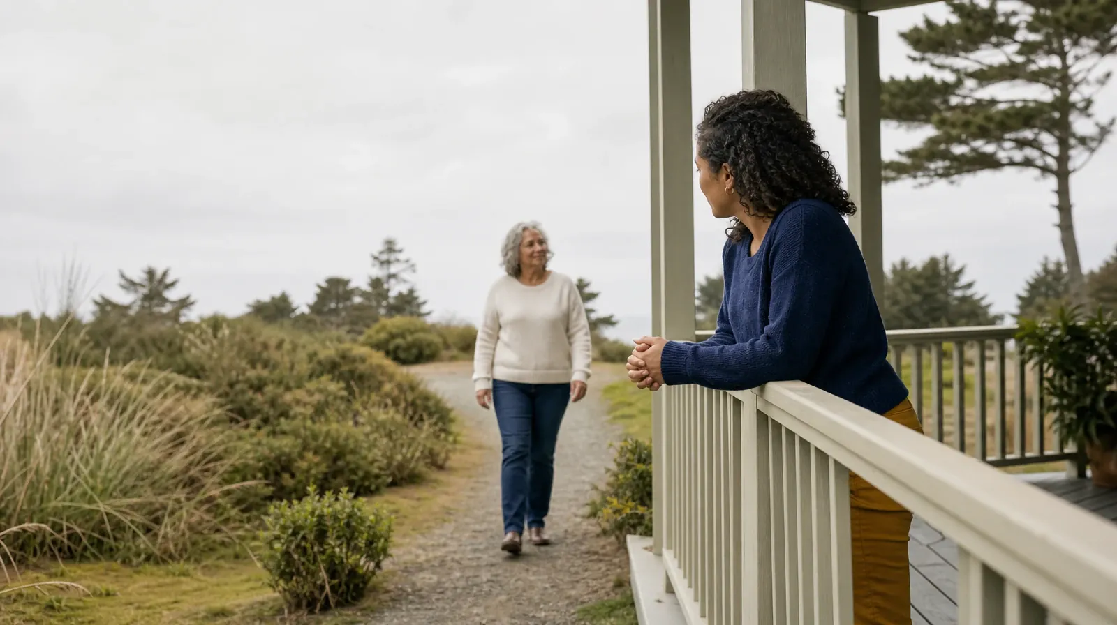 Language and Accessibility Questions for Atlantis, FL Residents | Two adults meet near a shaded porch Two adults meet near a shaded porch · Language and Accessibility Questions for Atlantis, FL Residents
