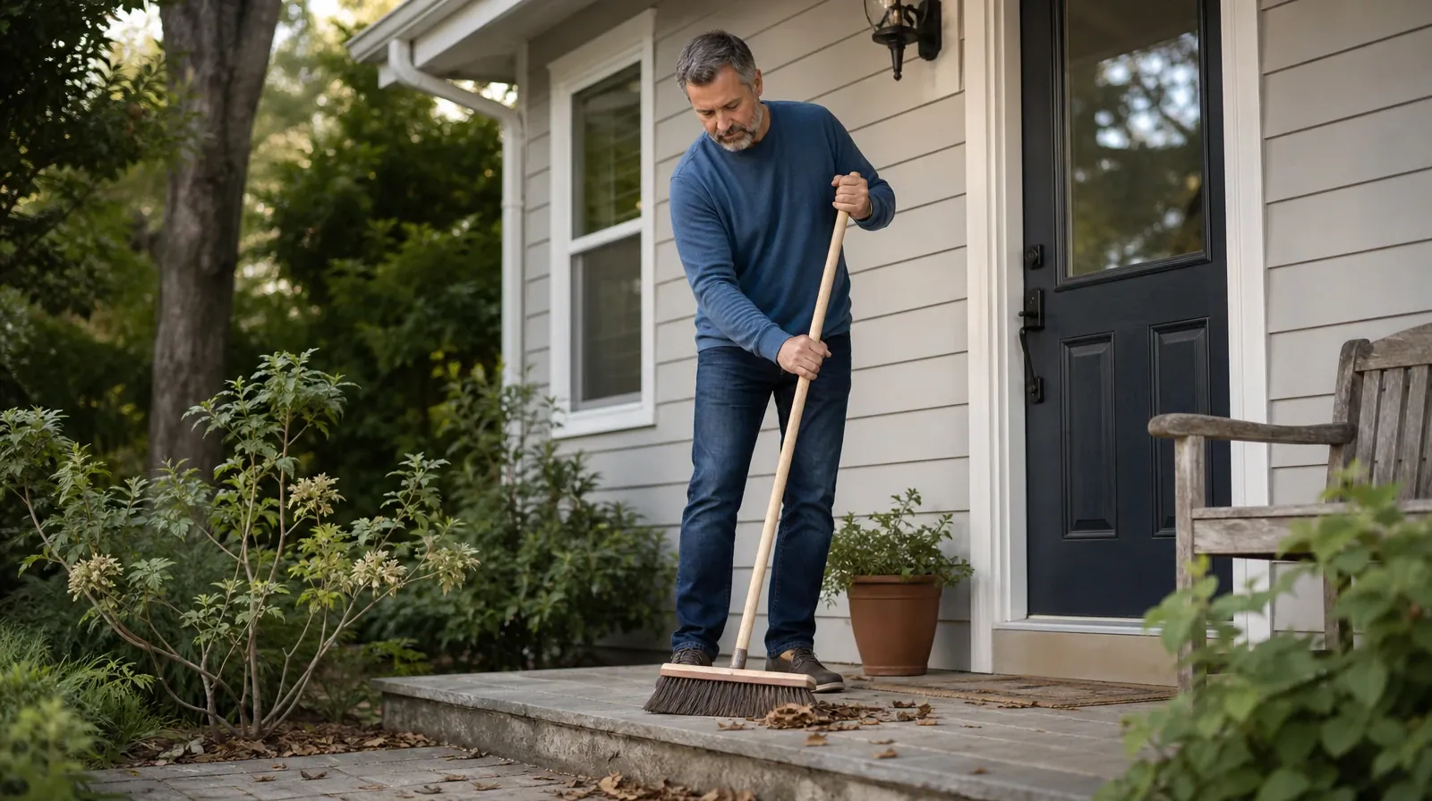 Benzodiazepines Addiction Treatment for Aventura, FL Residents | An adult sweeps a few dry leaves from a small home stoop… An adult sweeps a few dry leaves from a small home stoop… · Benzodiazepines Addiction Treatment for Aventura, FL Residents