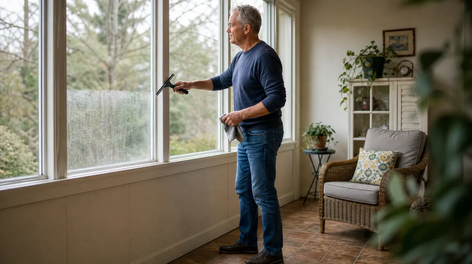 An adult uses a handheld squeegee to clean the lower pane of a… · Alcohol Addiction Treatment for Bal Harbour, FL Residents