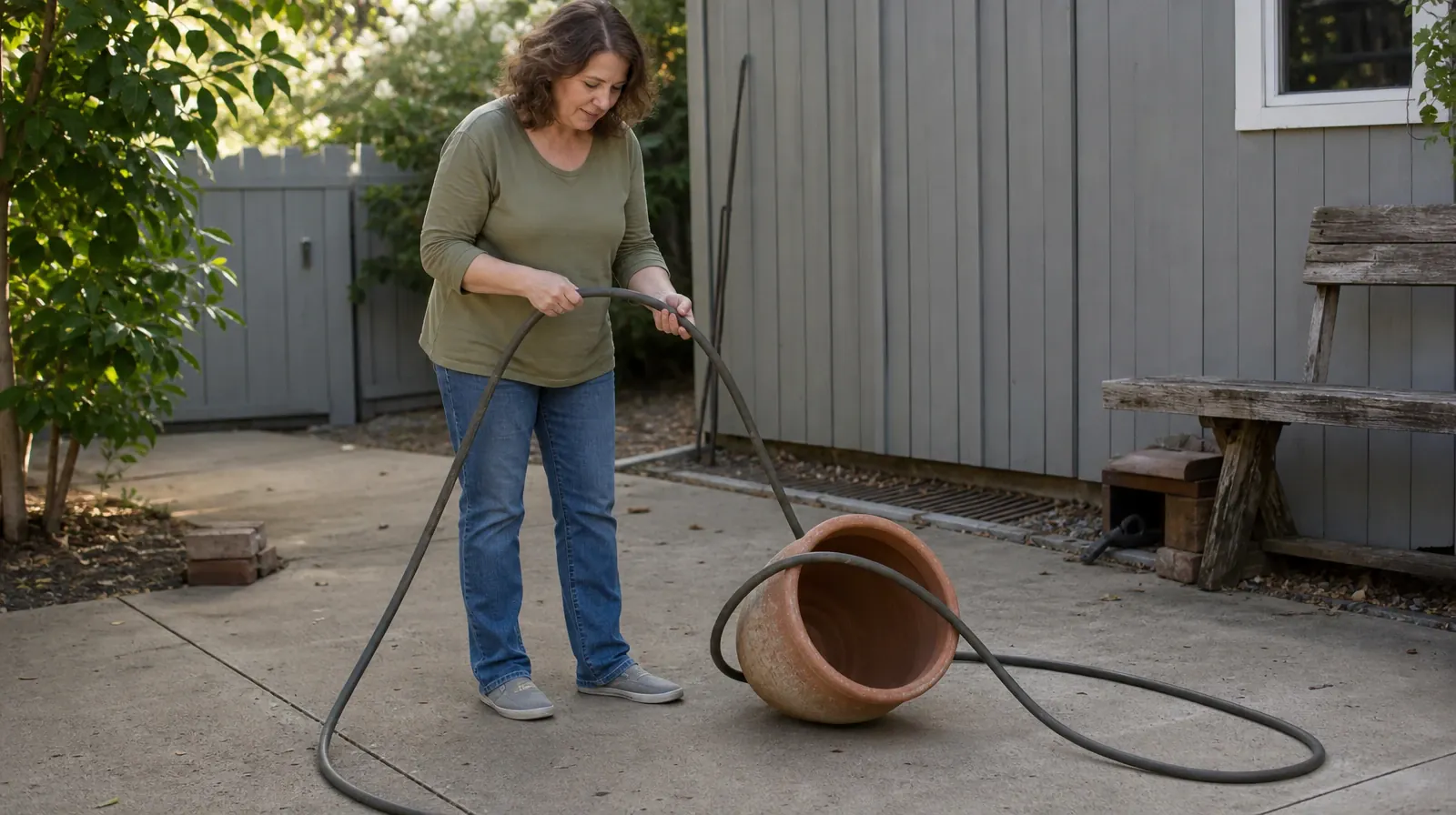 An adult frees a garden-hose loop from around an empty clay pot… · Opioid Addiction Treatment for Bal Harbour, FL Residents