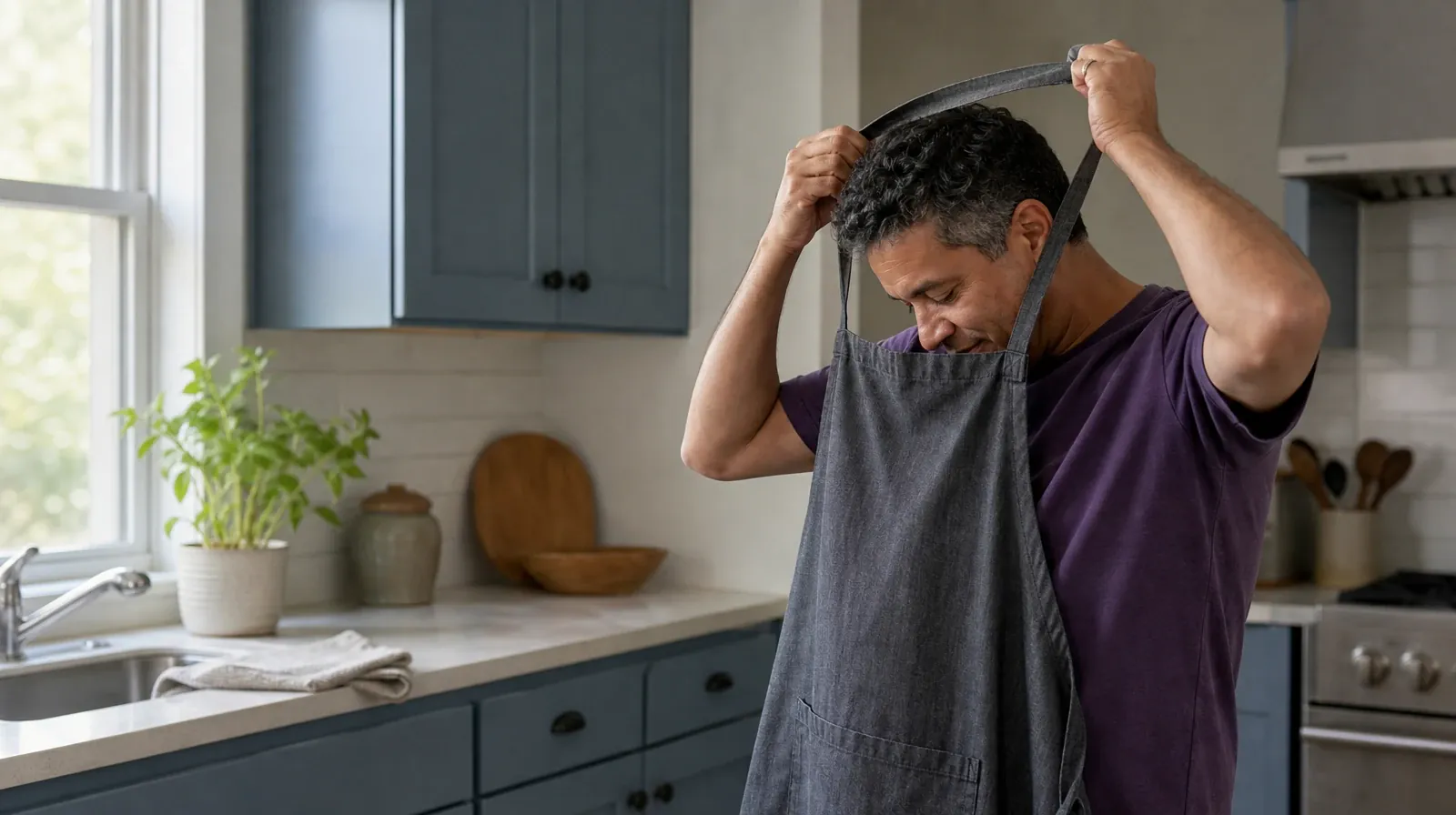 An adult lifts a plain cooking apron over their head in a home… · Treatment Cost Questions for Big Coppitt Key, FL Residents