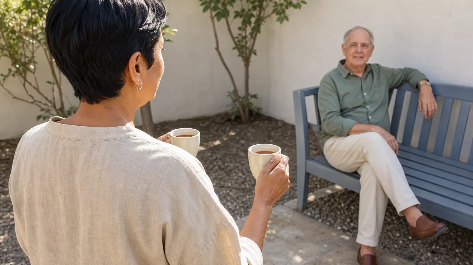 An adult carries two plain cups toward another adult… · Opioids Addiction Treatment for Big Coppitt Key, FL Residents
