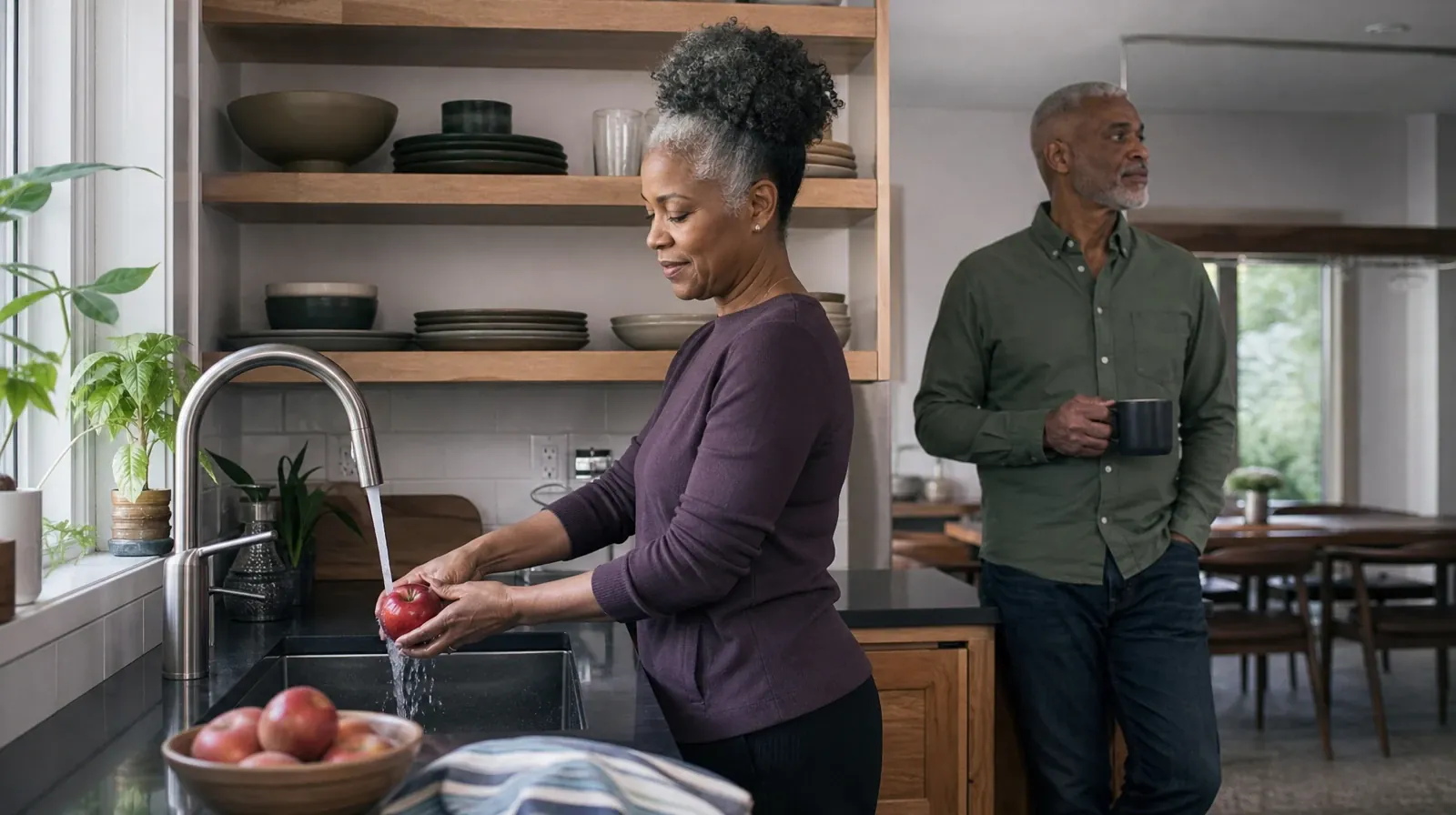 Returning Home After Treatment for Biscayne Park, FL Residents | An adult rinses an apple at a kitchen sink An adult rinses an apple at a kitchen sink · Returning Home After Treatment for Biscayne Park, FL Residents