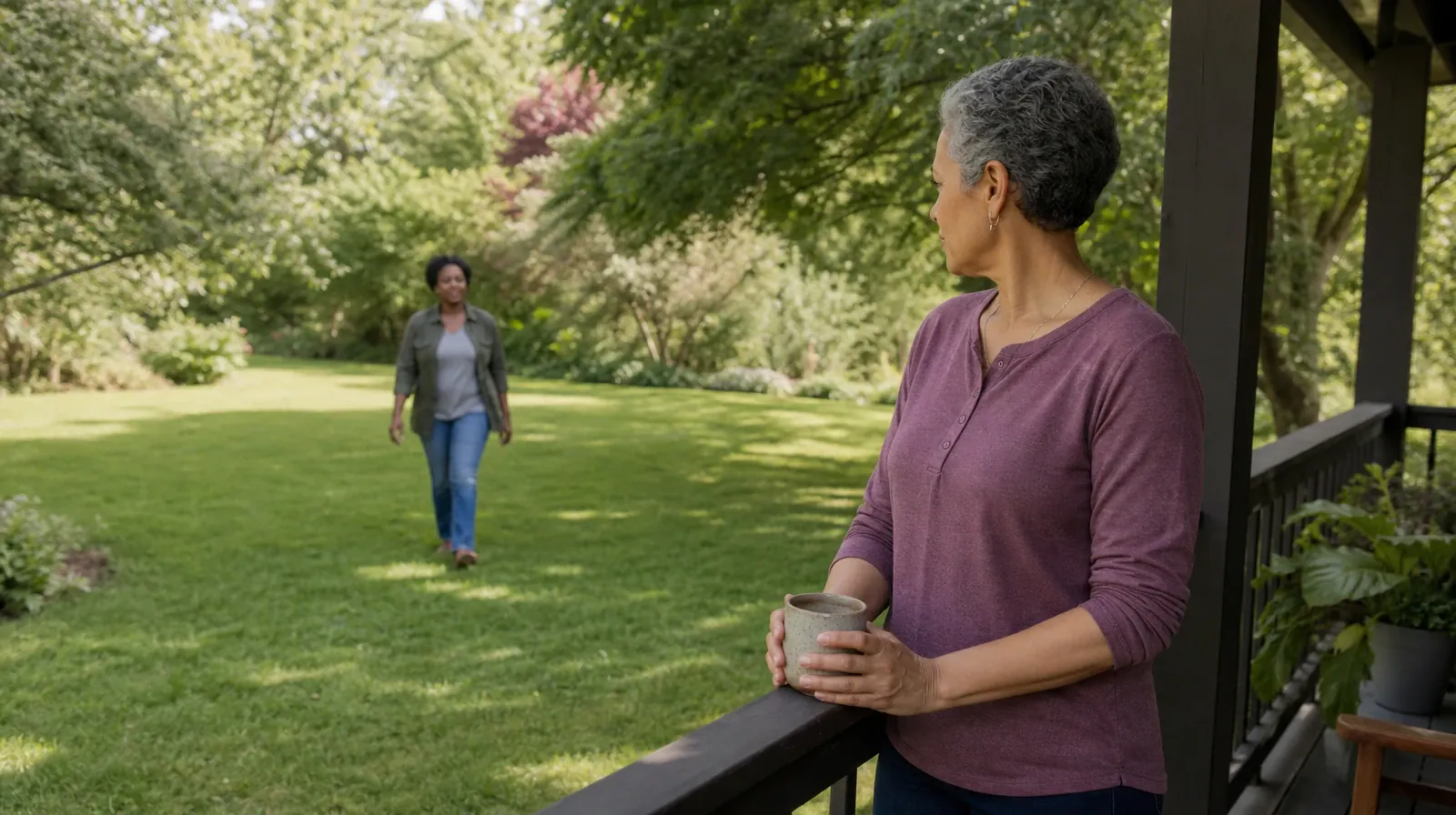 Planning a Treatment Assessment for Boca Raton, FL Residents | Two adults meet near a shaded porch Two adults meet near a shaded porch · Planning a Treatment Assessment for Boca Raton, FL Residents