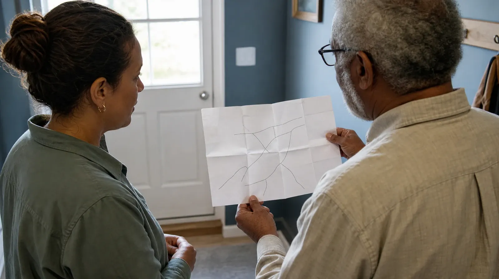 Two adults examine a folded sheet with unlabeled route-like… · Cocaine Addiction Treatment for Boca Raton, FL Residents