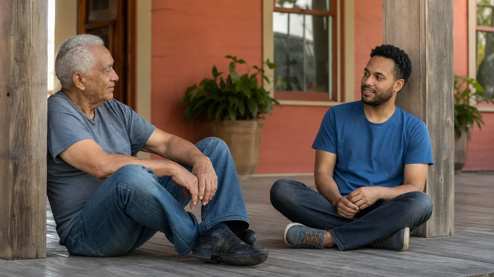 Fentanyl Addiction Treatment for Boynton Beach, FL Residents | Two adults sit on a home porch floor against separate posts… Two adults sit on a home porch floor against separate posts… · Fentanyl Addiction Treatment for Boynton Beach, FL Residents