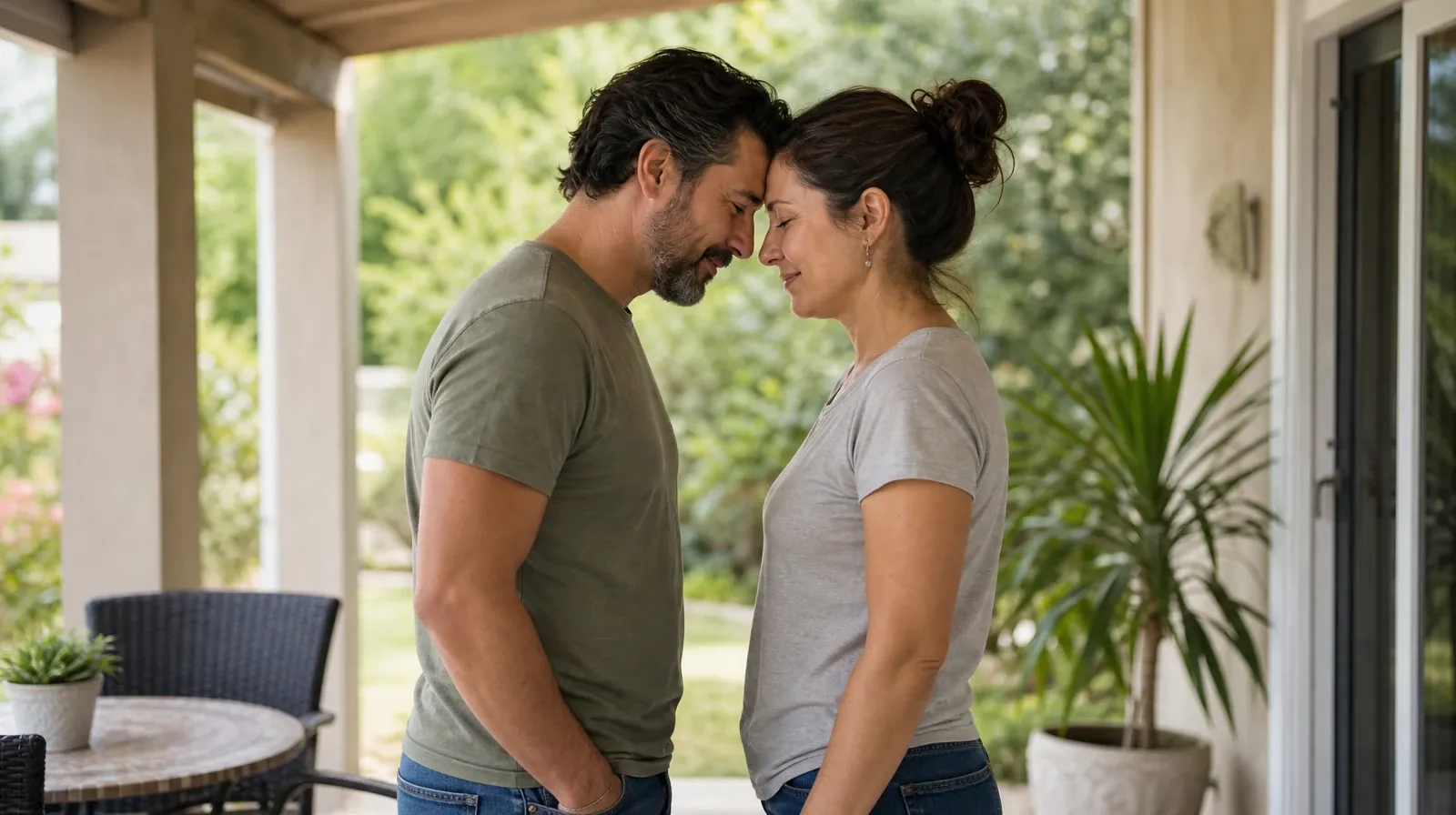 Addiction Treatment for Boynton Beach, FL Residents | Two fully clothed adults briefly rest their foreheads together… Two fully clothed adults briefly rest their foreheads together… · Addiction Treatment for Boynton Beach, FL Residents