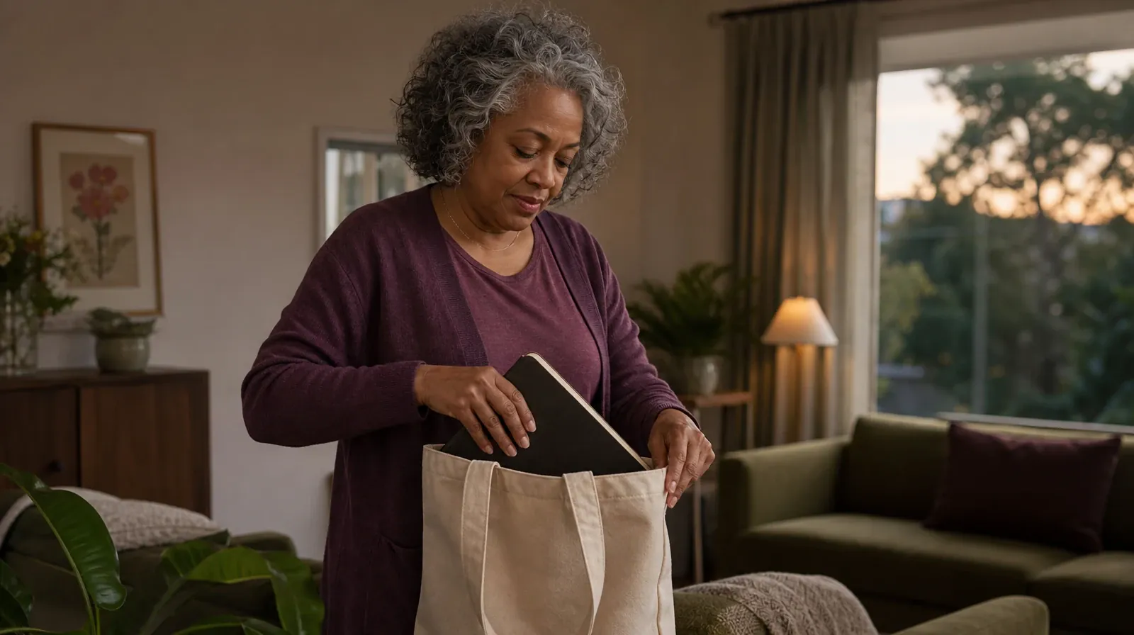 An adult places a closed journal in a fabric tote · Residential Addiction Treatment for Coral Springs, FL