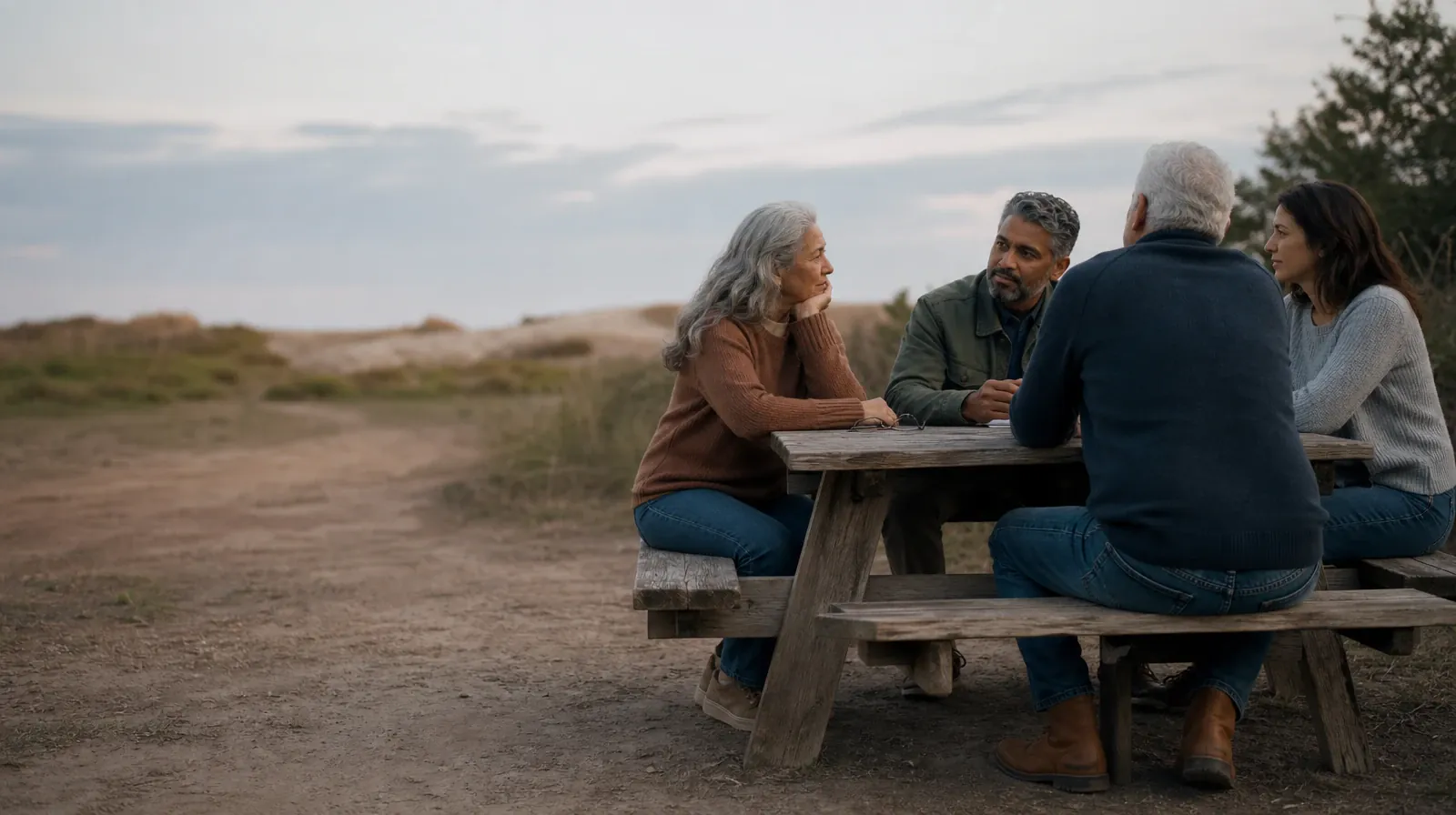 Four adults share an informal outdoor conversation · Supporting an Adult Loved One for Coral Springs, FL Residents