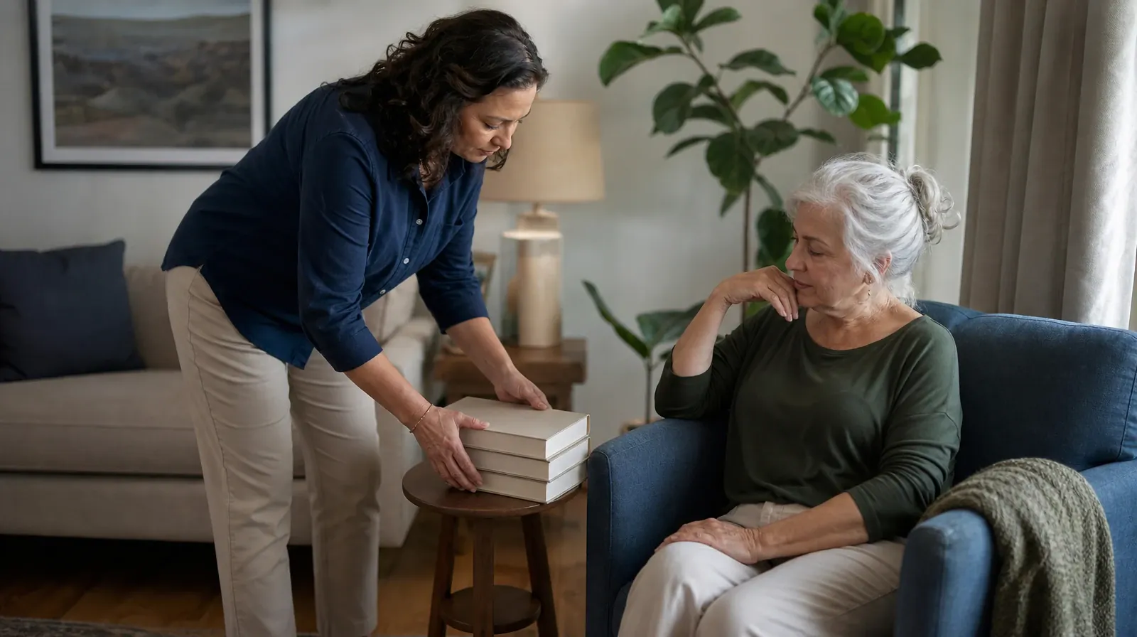 An adult stacks three plain books on a table · Drug and Alcohol Detox for Cutler Bay, FL Residents