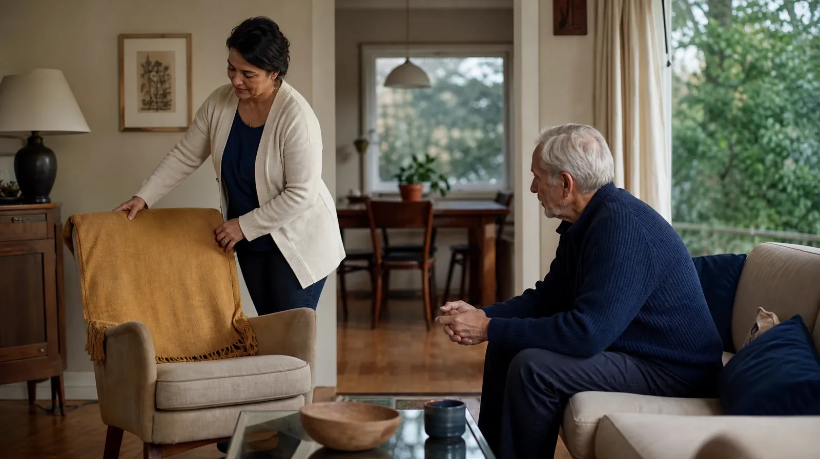 An adult folds a plain cotton throw over a chair · Cocaine Addiction Treatment for Davie, FL Residents