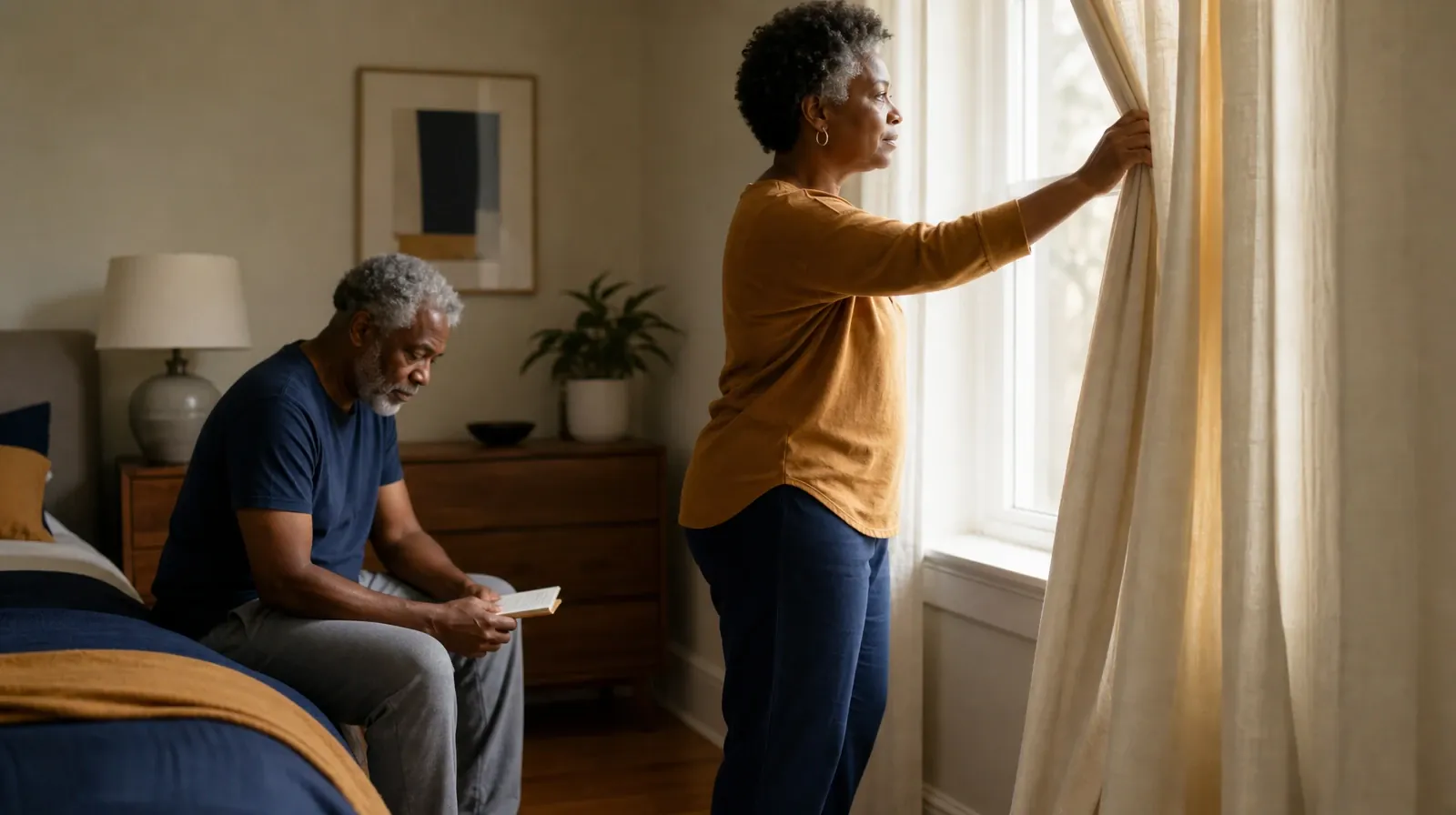 An adult opens a plain curtain in morning light · Residential Addiction Treatment for Delray Beach, FL