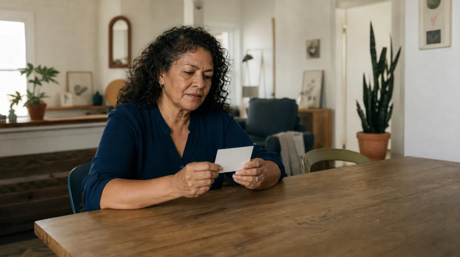 An adult holds a small blank card above a table · Planning a Treatment Assessment for Doral, FL Residents