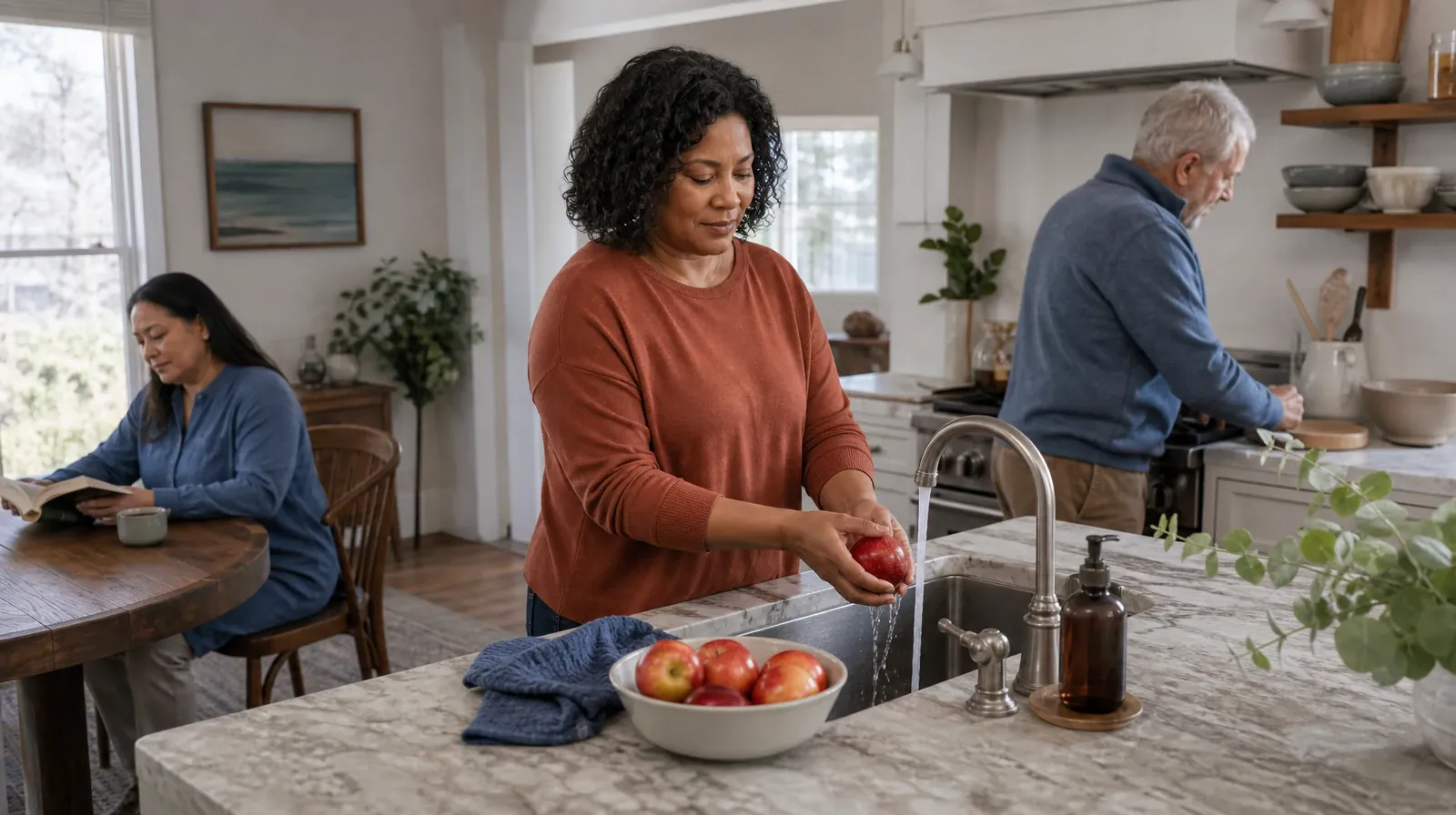 An adult rinses an apple at a kitchen sink · Methamphetamine Addiction Treatment for Doral, FL Residents