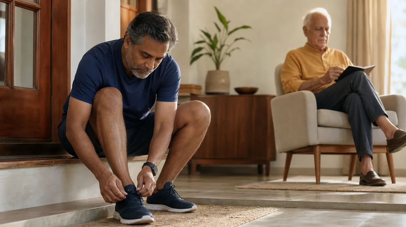An adult ties a shoe on a low home step · Opioids Addiction Treatment for El Portal, FL Residents