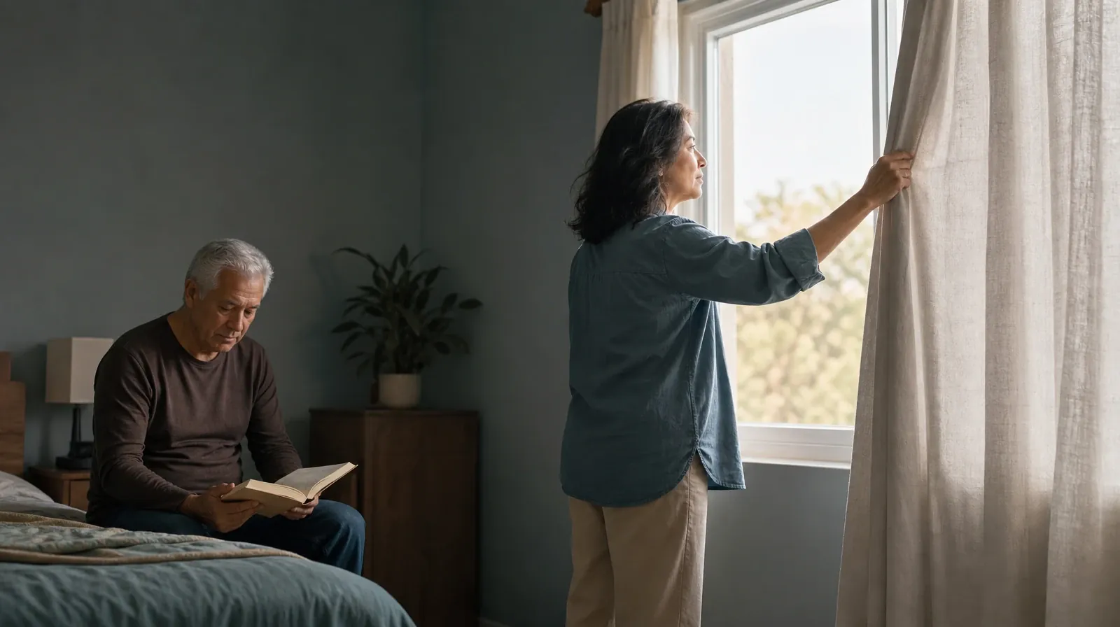 An adult opens a plain curtain in morning light · Starting a Treatment Conversation for Florida City, FL Residents
