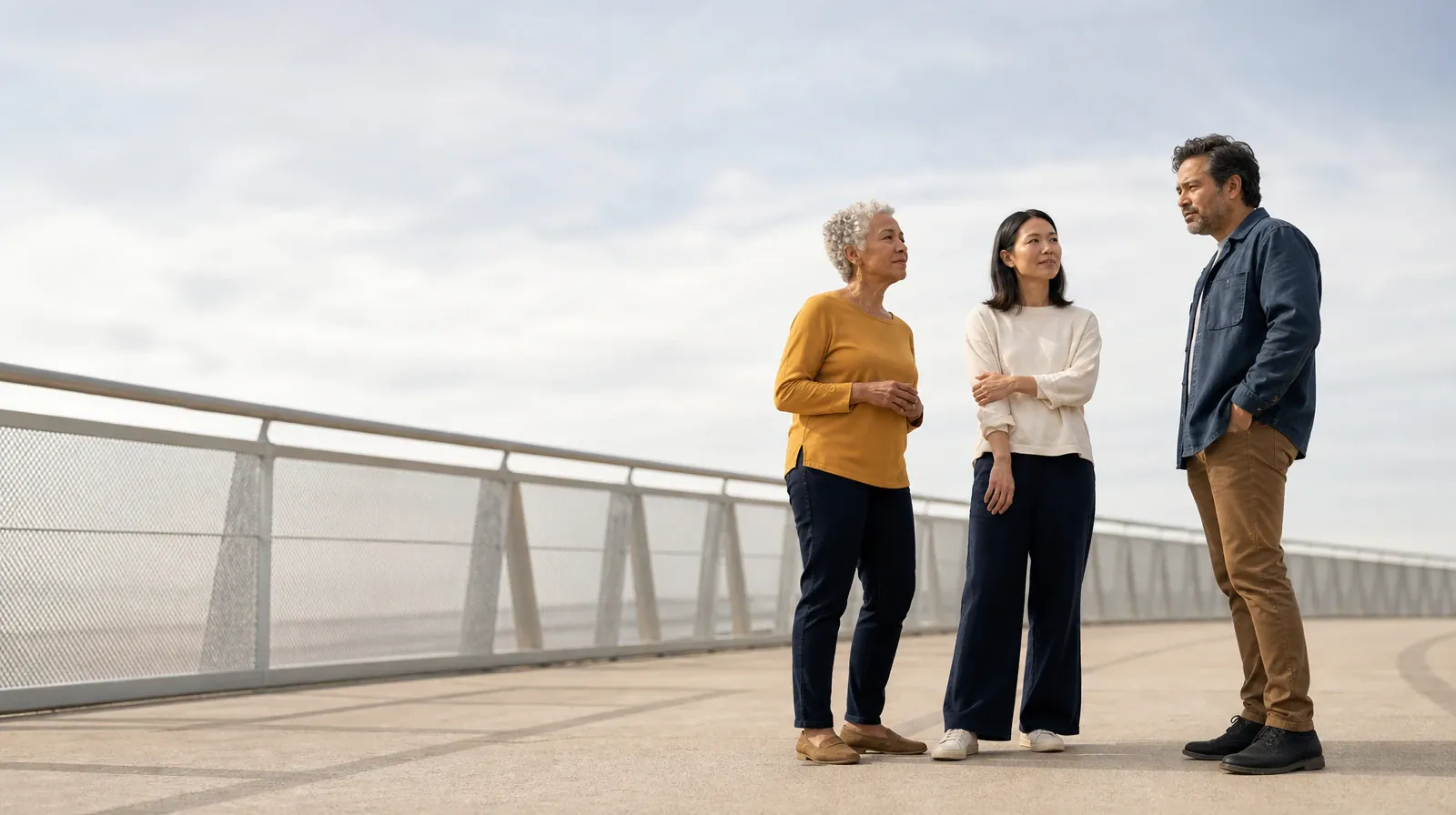 Adult Recovery Support Resources for Greenacres, FL Residents | Three adults pause near an anonymous pedestrian bridge Three adults pause near an anonymous pedestrian bridge · Adult Recovery Support Resources for Greenacres, FL Residents