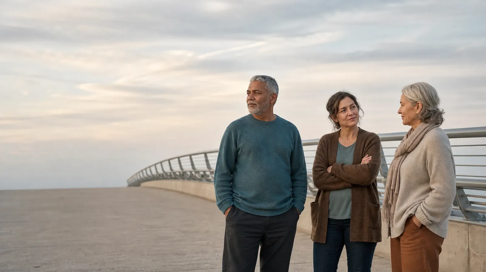Supporting an Adult Loved One for Greenacres, FL Residents | Three adults pause near an anonymous pedestrian bridge Three adults pause near an anonymous pedestrian bridge · Supporting an Adult Loved One for Greenacres, FL Residents