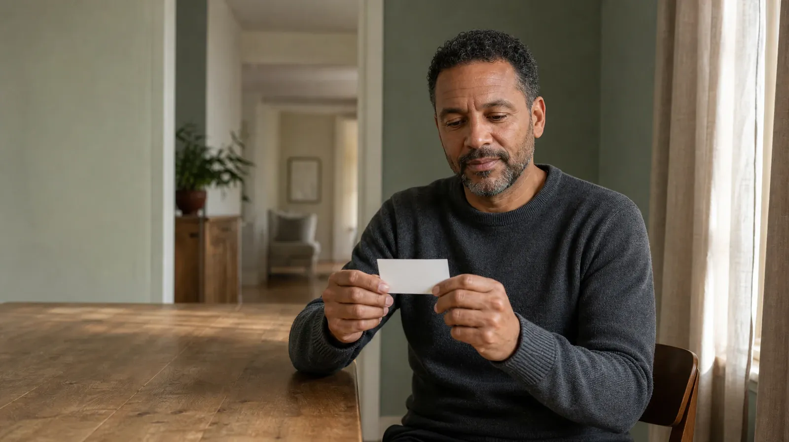 An adult holds a small blank card above a table · Fentanyl Addiction Treatment for Greenacres, FL Residents