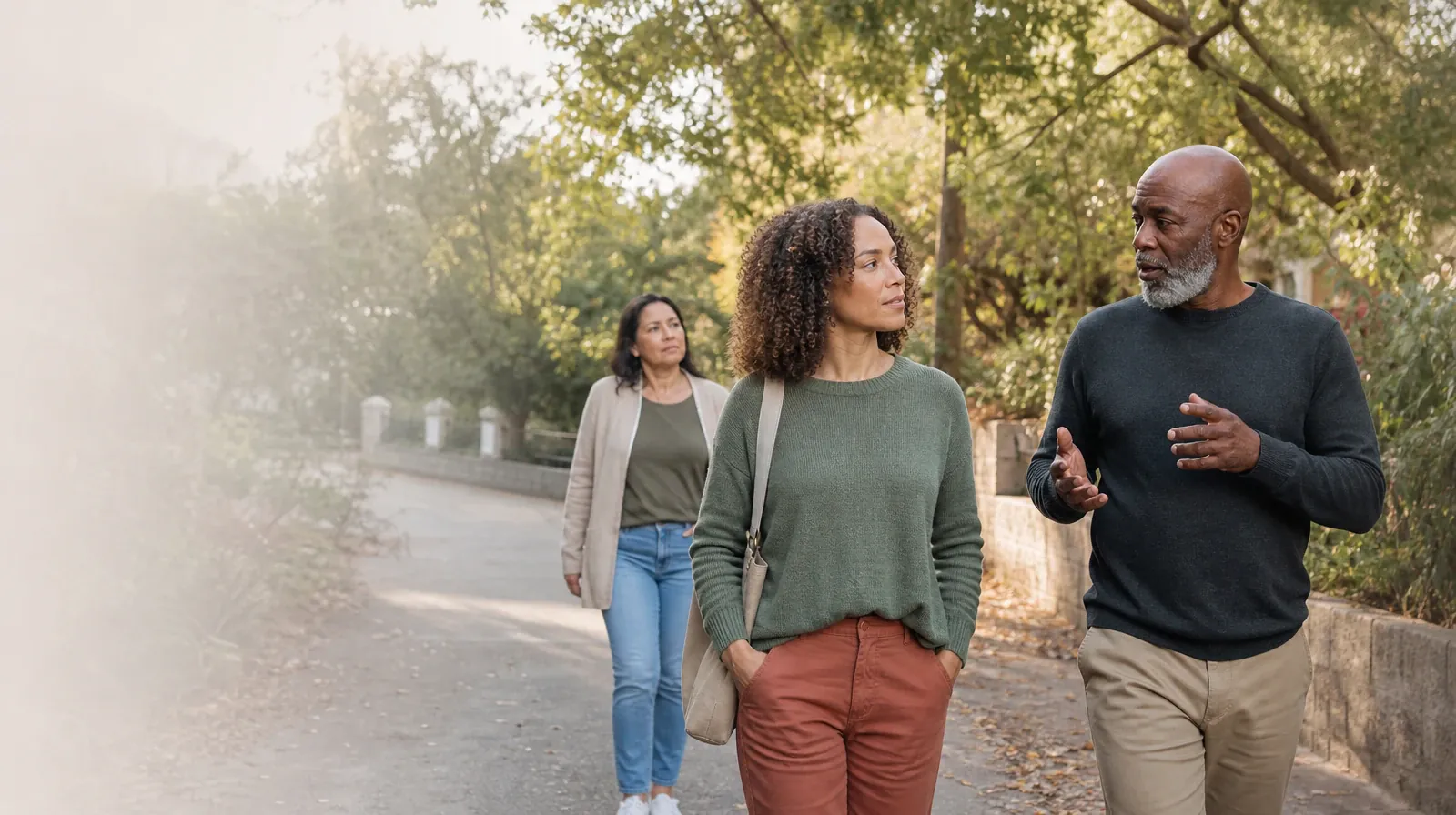 Three adults walk and talk on an unmarked neighborhood… · Language and Accessibility Questions for Hollywood, FL Residents