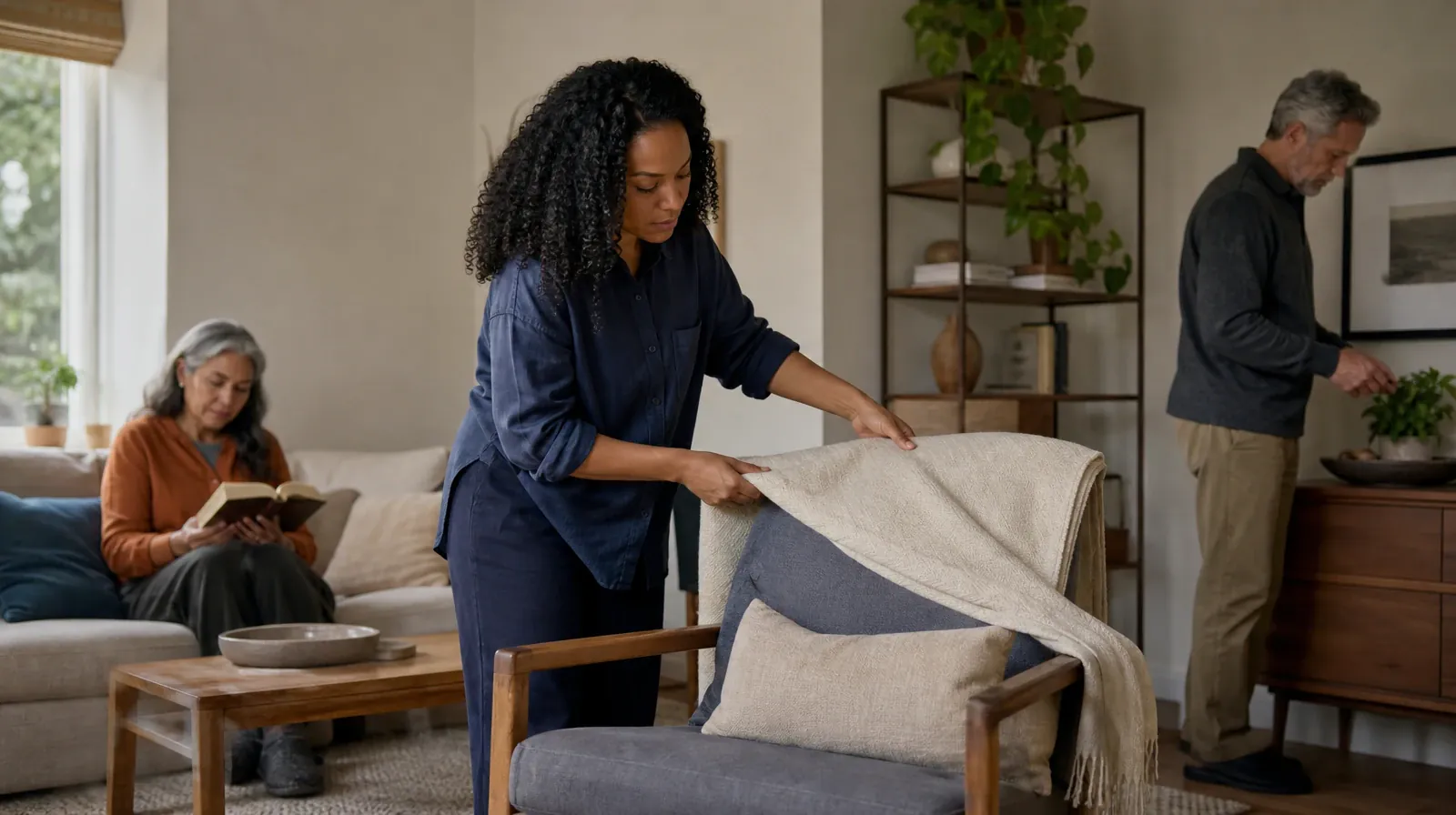 An adult folds a plain cotton throw over a chair · Polysubstance use Addiction Treatment for Hollywood, FL Residents