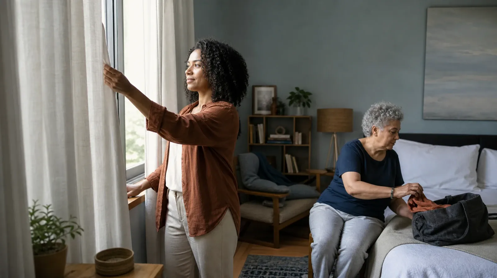 Returning Home After Treatment for Islamorada, FL Residents | An adult opens a plain curtain in morning light An adult opens a plain curtain in morning light · Returning Home After Treatment for Islamorada, FL Residents