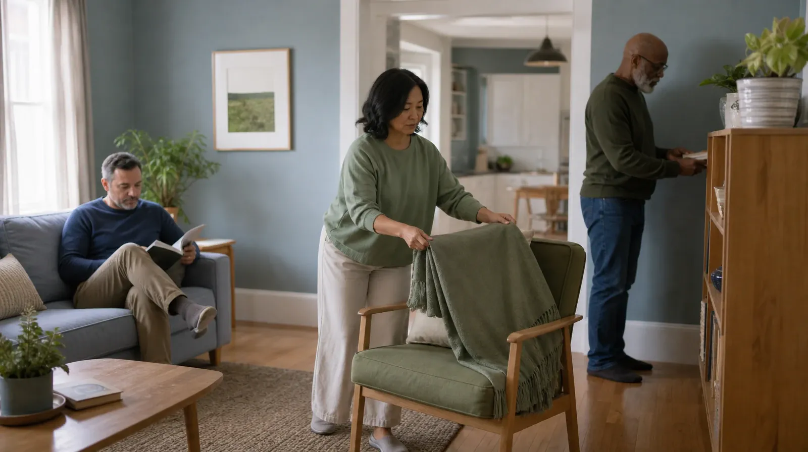 An adult folds a plain cotton throw over a chair · Adult Recovery Support Resources for Key Haven, FL Residents