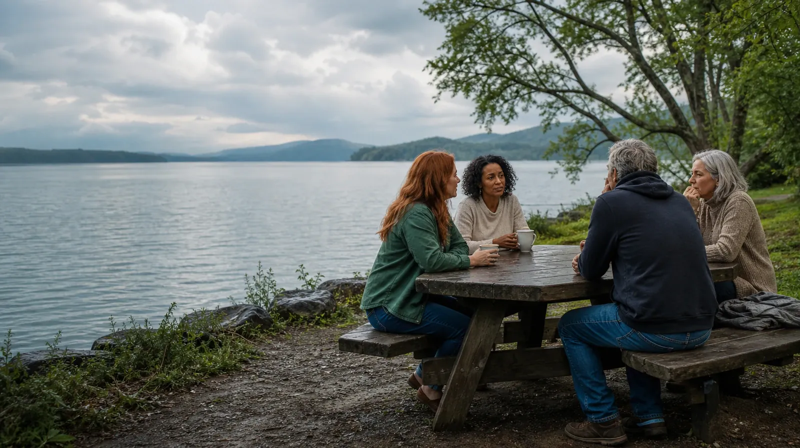 Four adults share an informal outdoor conversation · Language and Accessibility Questions for Lake Clarke Shores, FL