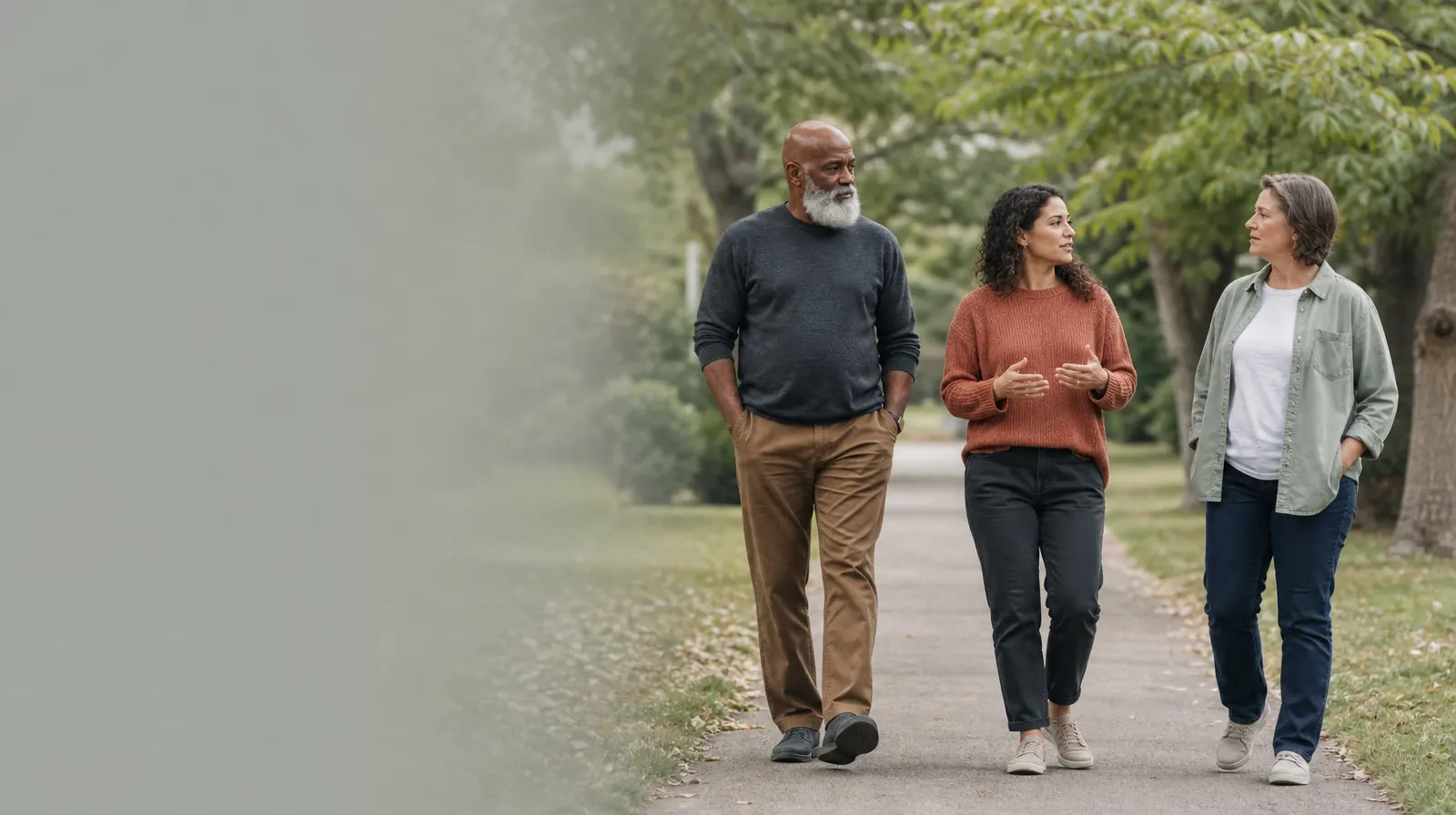 Three adults walk and talk on an unmarked neighborhood path · Planning a Treatment Assessment for Lake Clarke Shores, FL