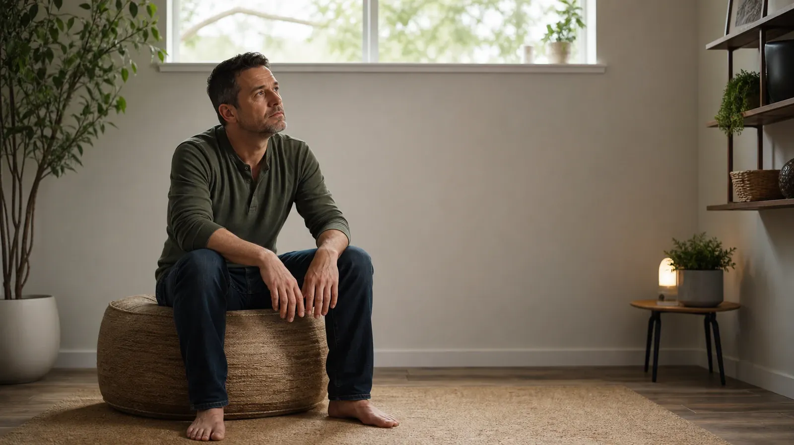 Addiction Treatment for Lake Clarke Shores, FL Residents | An adult sits quietly on a low cushioned ottoman with hands… An adult sits quietly on a low cushioned ottoman with hands… · Addiction Treatment for Lake Clarke Shores, FL Residents