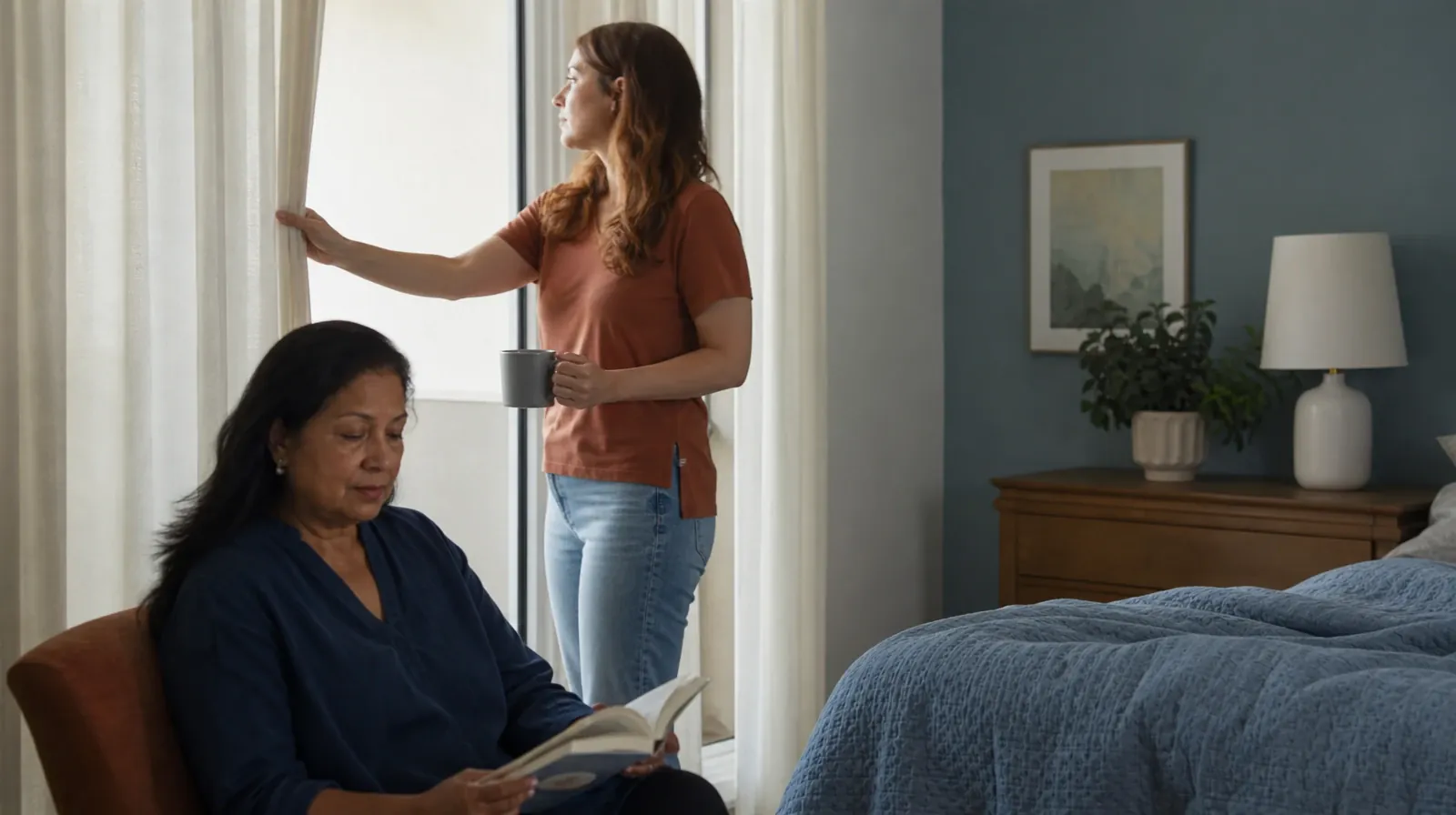 An adult opens a plain curtain in morning light · Drug and Alcohol Detox for Lake Park, FL Residents