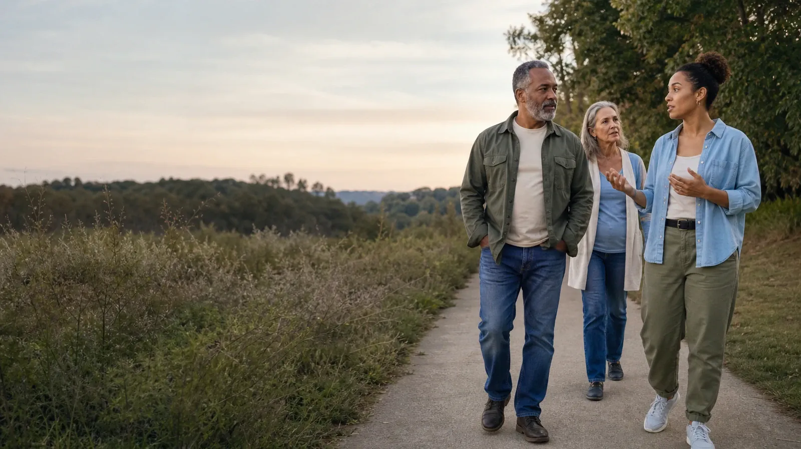 Three adults walk and talk on an unmarked neighborhood… · Supporting an Adult Loved One for Lake Worth Beach, FL Residents