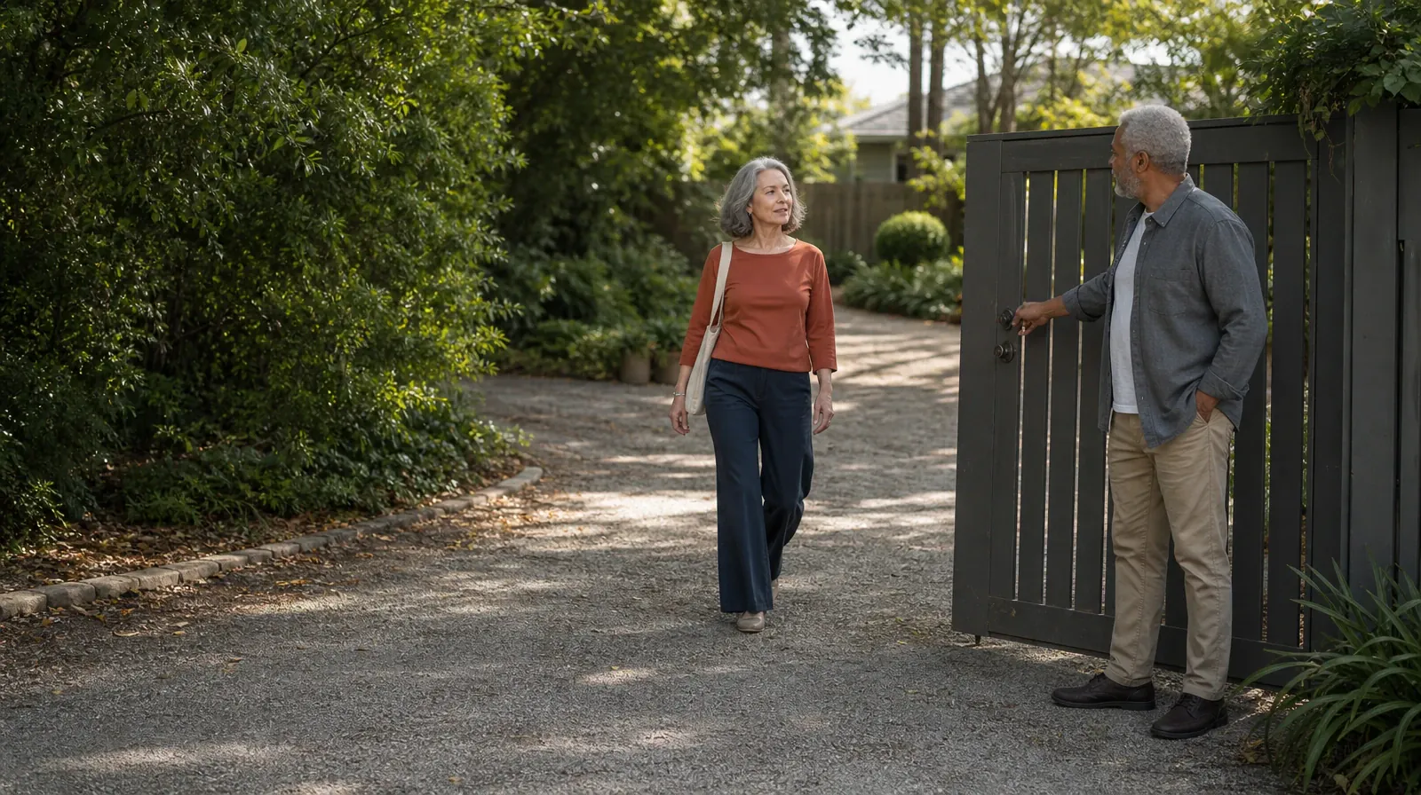 Starting a Treatment Conversation for Lantana, FL Residents | One adult holds a garden gate for another One adult holds a garden gate for another · Starting a Treatment Conversation for Lantana, FL Residents