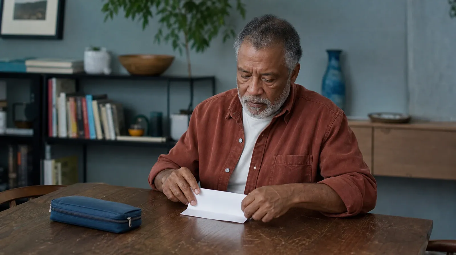 An adult folds blank paper beside a closed pen case · Alcohol Addiction Treatment for Lantana, FL Residents