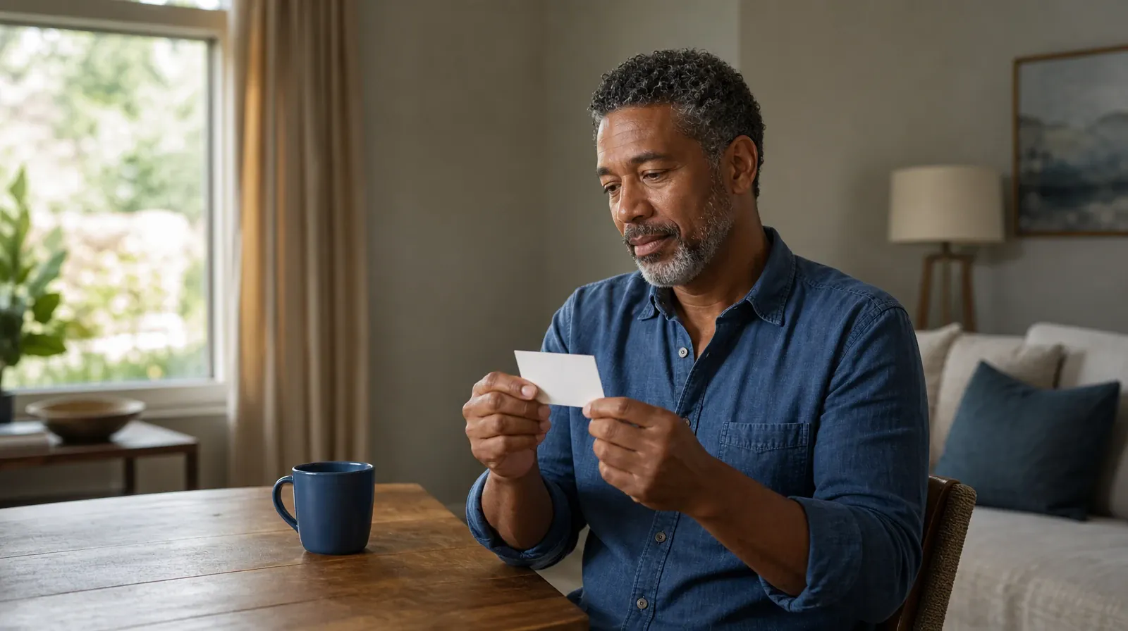 An adult holds a small blank card above a table · Polysubstance Addiction Treatment for Lauderdale-by-the-Sea, FL