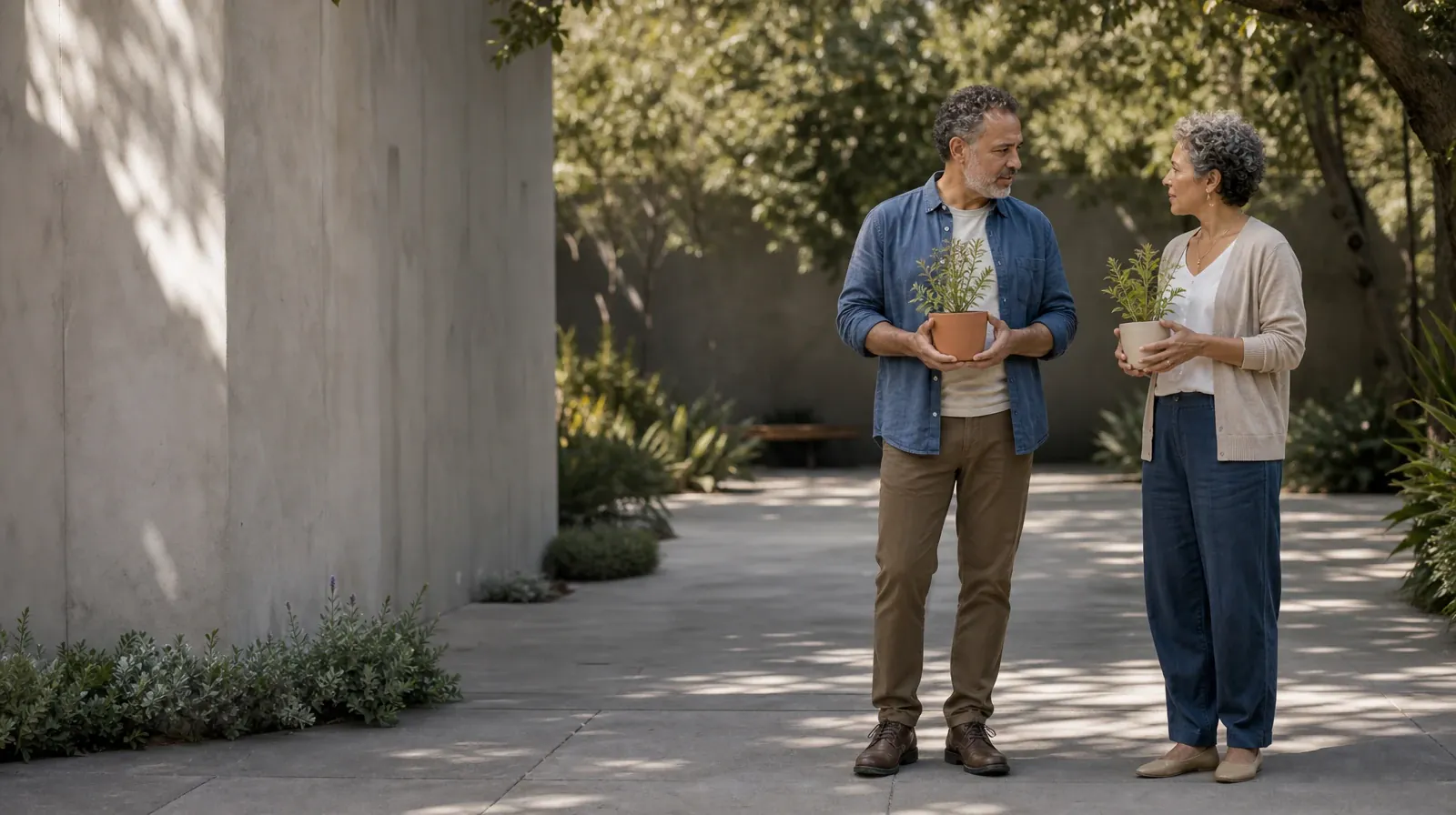 Language and Accessibility Questions for Lauderhill, FL Residents | Two adults pause with small plants in a courtyard Two adults pause with small plants in a courtyard · Language and Accessibility Questions for Lauderhill, FL Residents