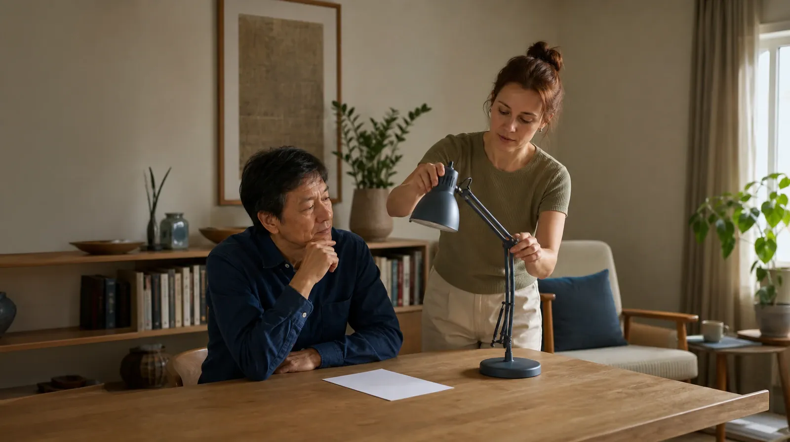An adult adjusts a desk lamp beside blank paper · Drug and Alcohol Detox for Long Key, FL Residents