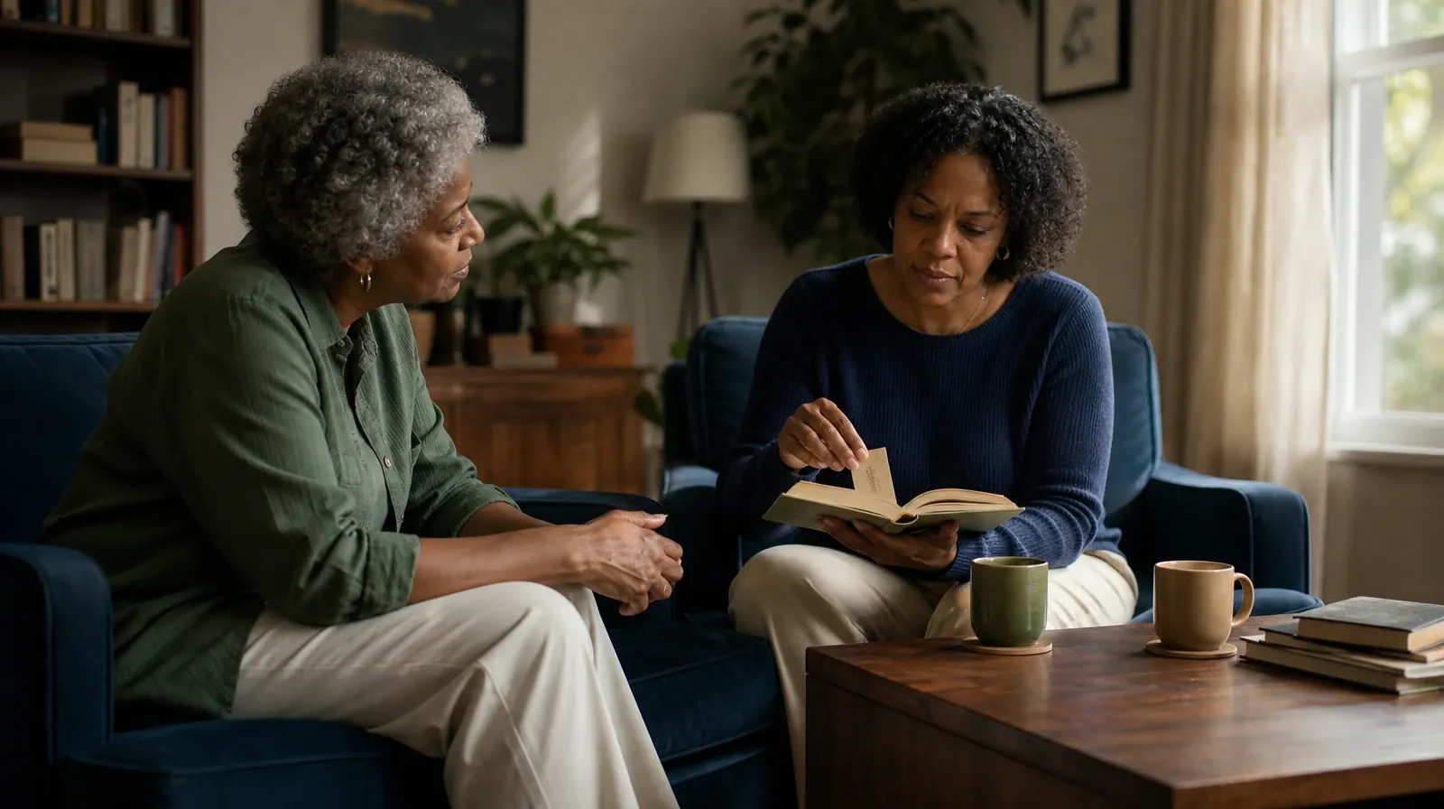 An adult places a bookmark in an unlettered book · Supporting an Adult Loved One for Long Key, FL Residents