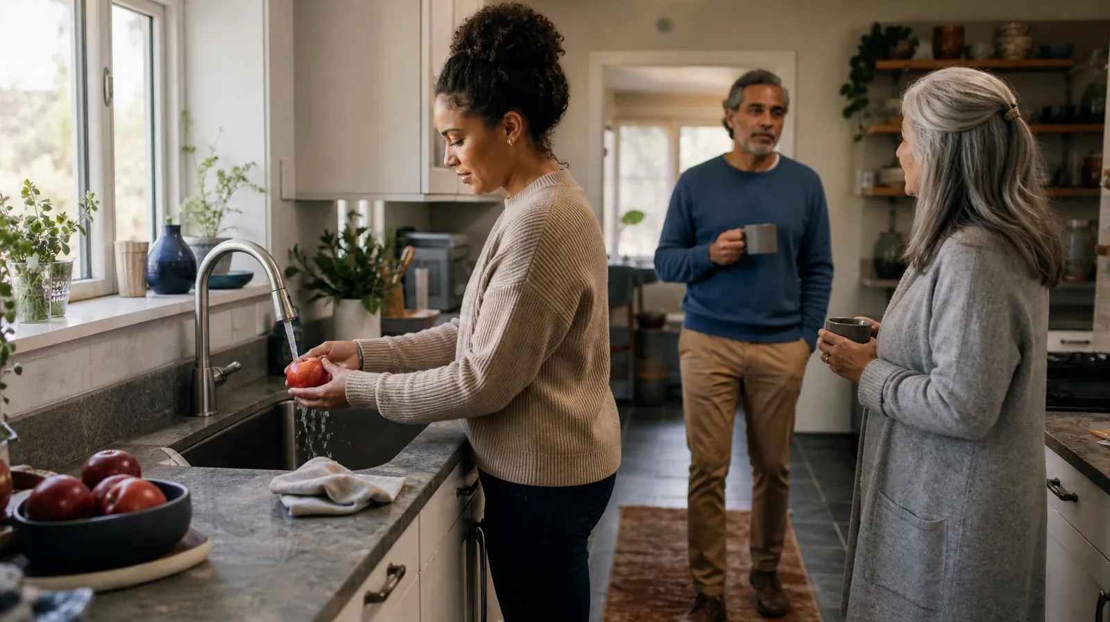 An adult rinses an apple at a kitchen sink · Treatment Cost Questions for Lower Sugarloaf Key, FL Residents
