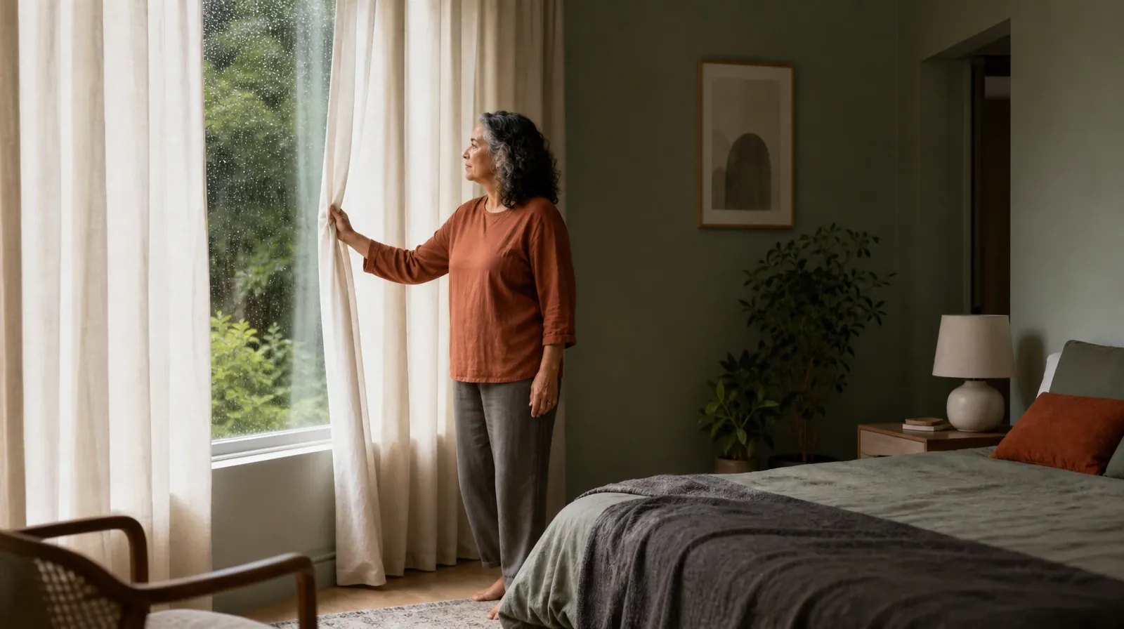 An adult opens a plain curtain in morning light · Adult Recovery Support Resources for Margate, FL Residents