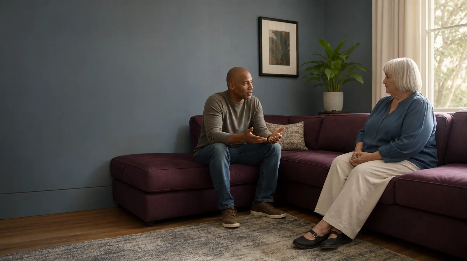 Gabapentin Addiction Treatment for Miami, FL Residents | Two adults sit at opposite ends of a deep sofa, with one leaning… Two adults sit at opposite ends of a deep sofa, with one leaning… · Gabapentin Addiction Treatment for Miami, FL Residents