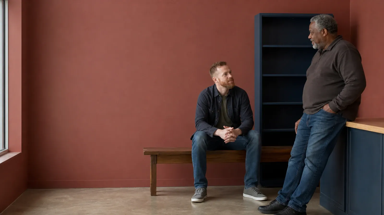 Two adults have a quiet conversation in an unbranded work-break… · Inhalants Addiction Treatment for Miami, FL Residents