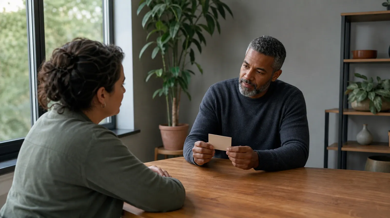 An adult holds a small blank card above a table · Supporting an Adult Loved One for Allapattah, Miami, FL Residents