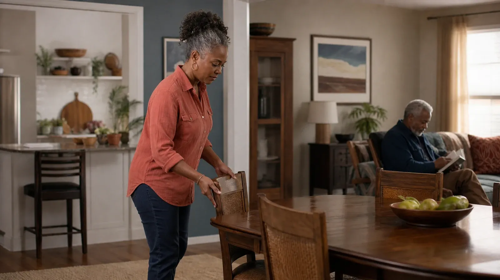 An adult straightens a chair at a cleared table · Residential Addiction Treatment for Miami Beach, FL