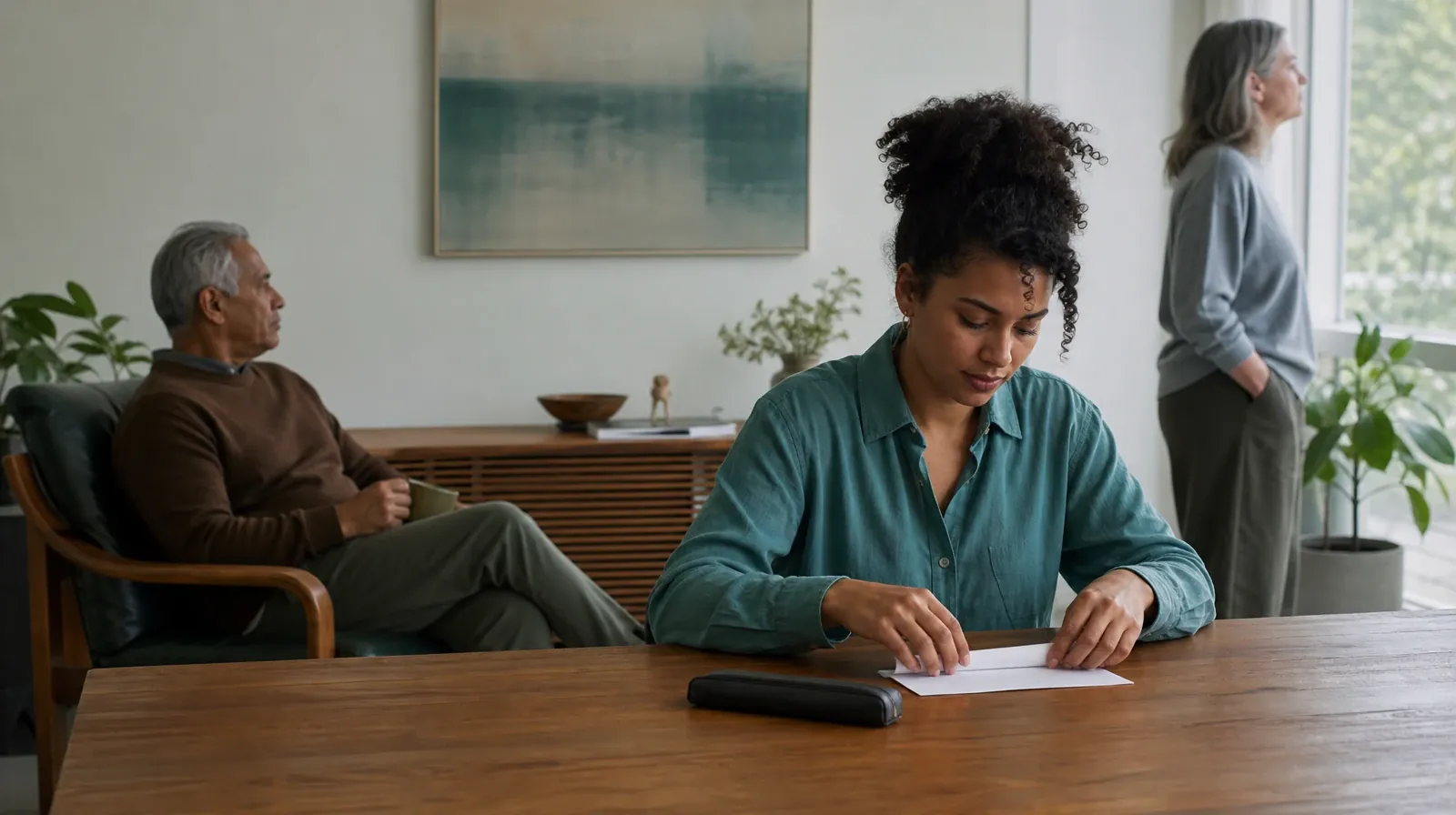 An adult folds blank paper beside a closed pen case · Language and Accessibility Questions for Miami Beach, FL