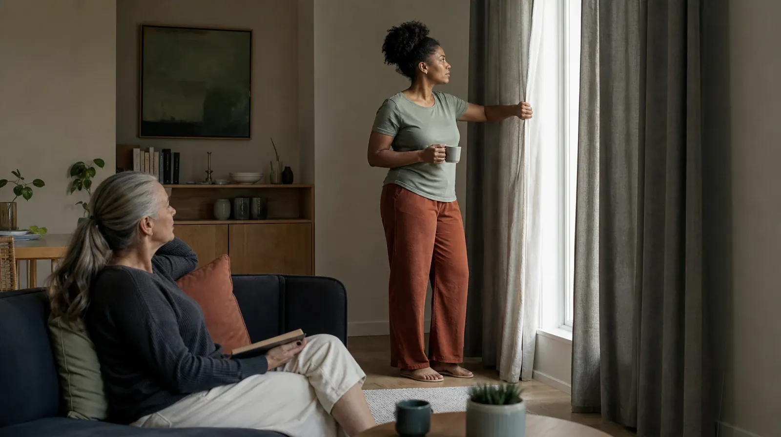 An adult opens a plain curtain in morning light · Planning a Treatment Assessment for Brickell, Miami, FL Residents