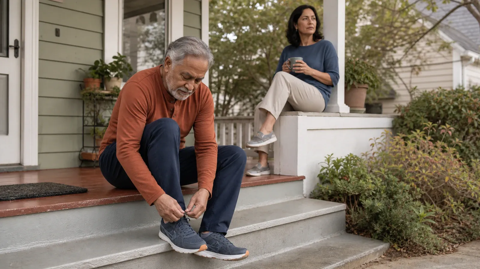 An adult ties a shoe on a low home step · Supporting an Adult Loved One for Design District, Miami, FL