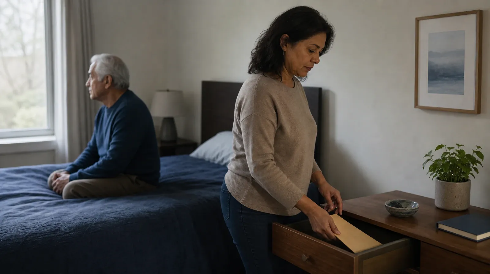 An adult places a plain sealed envelope in a drawer · Planning Time Away for Treatment for Edgewater, Miami, FL