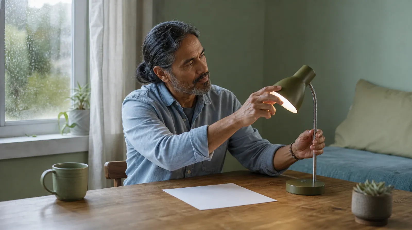 An adult adjusts a desk lamp beside blank paper · Residential Addiction Treatment for Flagami, Miami, FL