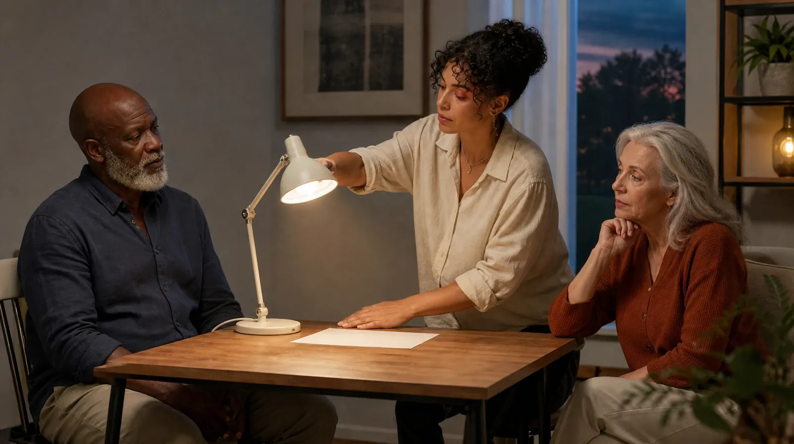 An adult adjusts a desk lamp beside blank paper · Residential Addiction Treatment for Miami Lakes, FL
